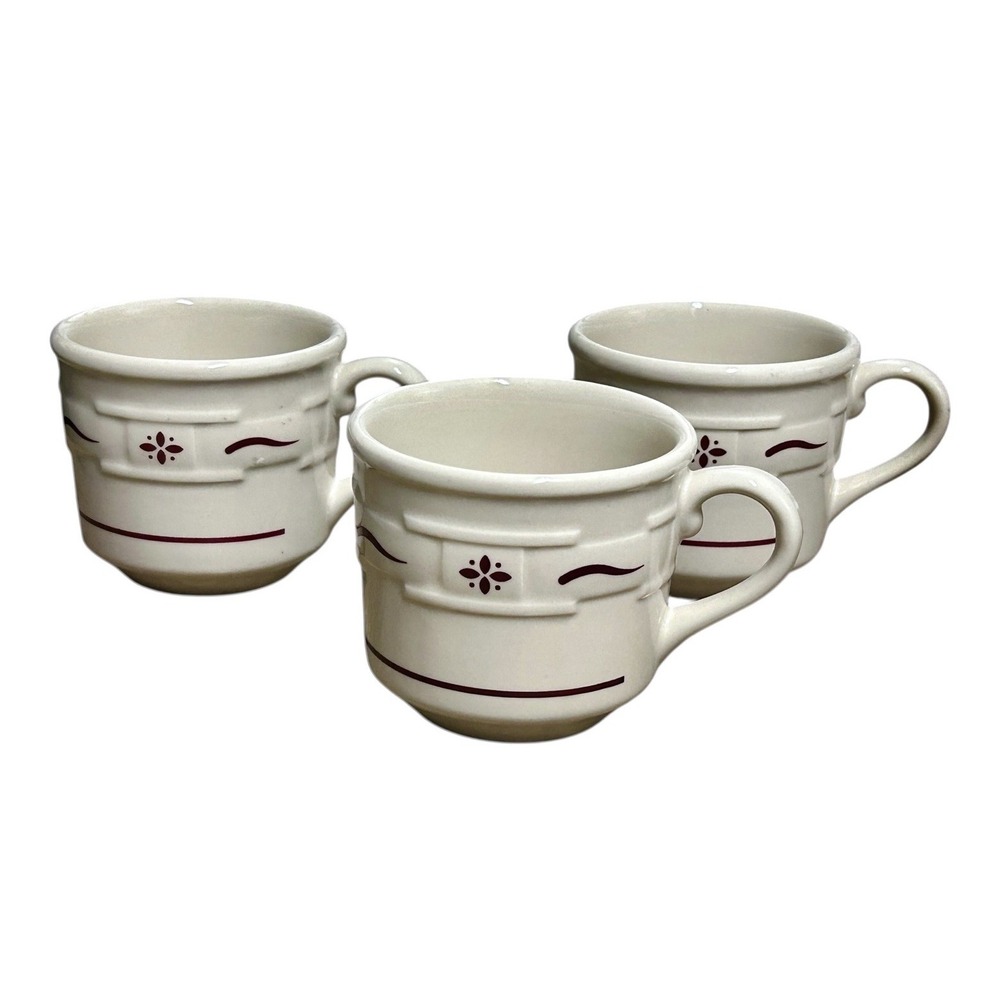 Longaberger Coffee Mugs Pottery Woven Traditions Heritage Red/ Maroon Set Of 3